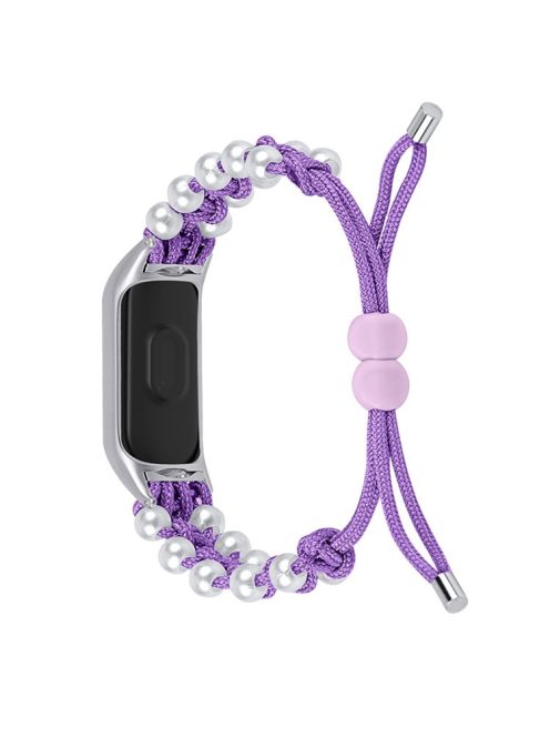 Pearl Decor Adjustable Braided Rope Replacement Watchband Smart Watch Wrist Strap for Xiaomi Mi Band 5/6 - Purple