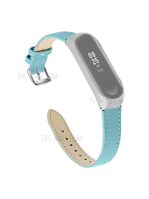 Quality Genuine Leather Watch Band Replacement for Xiaomi Mi Band 5 - Blue