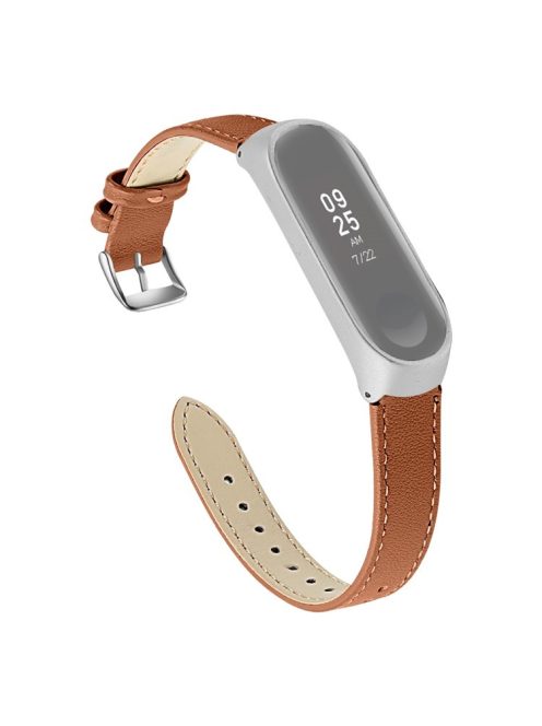 Quality Genuine Leather Watch Band Replacement for Xiaomi Mi Band 5 - Brown