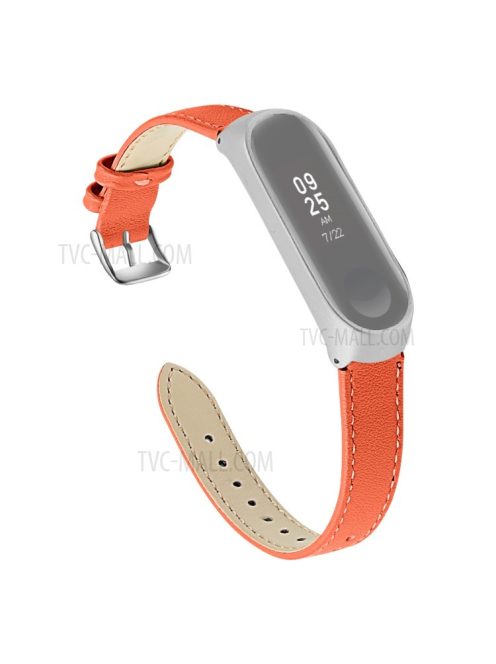 Quality Genuine Leather Watch Band Replacement for Xiaomi Mi Band 5 - Orange