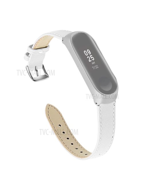 Quality Genuine Leather Watch Band Replacement for Xiaomi Mi Band 5 - White