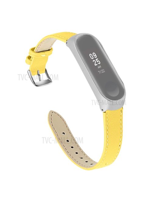 Quality Genuine Leather Watch Band Replacement for Xiaomi Mi Band 5 - Yellow