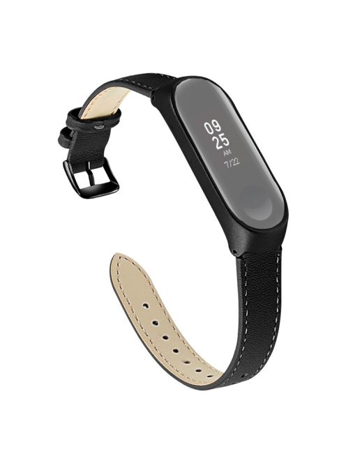 Quality Genuine Leather Watch Band Strap [Black Frame] for Xiaomi Mi Band 5 - Black