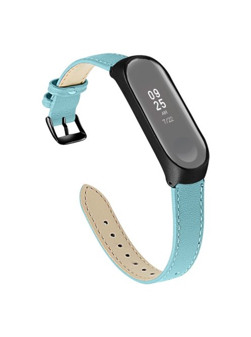 Quality Genuine Leather Watch Band Strap [Black Frame] for Xiaomi Mi Band 5 - Blue