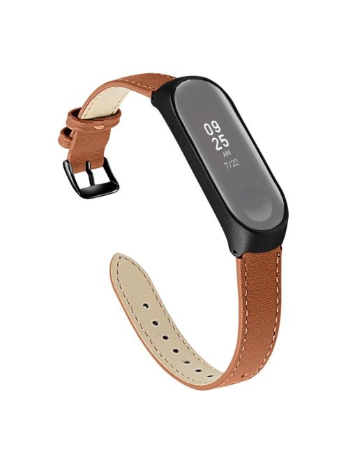 Quality Genuine Leather Watch Band Strap [Black Frame] for Xiaomi Mi Band 5 - Brown