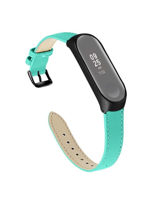 Quality Genuine Leather Watch Band Strap [Black Frame] for Xiaomi Mi Band 5 - Cyan