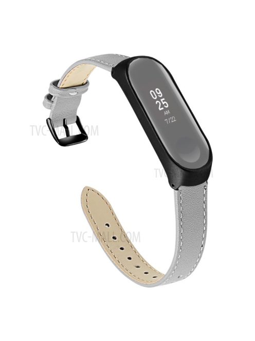 Quality Genuine Leather Watch Band Strap [Black Frame] for Xiaomi Mi Band 5 - Grey