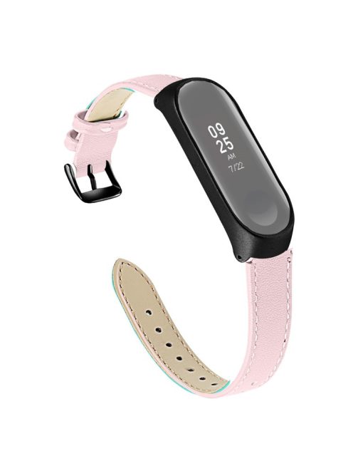 Quality Genuine Leather Watch Band Strap [Black Frame] for Xiaomi Mi Band 5 - Pink