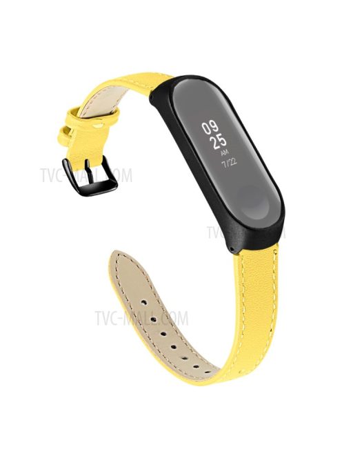 Quality Genuine Leather Watch Band Strap [Black Frame] for Xiaomi Mi Band 5 - Yellow