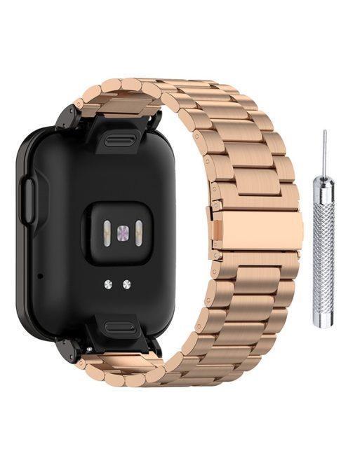 Replacement 304 Stainless Steel Three Beads Watch Strap with Watch Case Protector + Installation Tool for Xiaomi Redmi Watch / Mi Watch Lite - Rose Gold