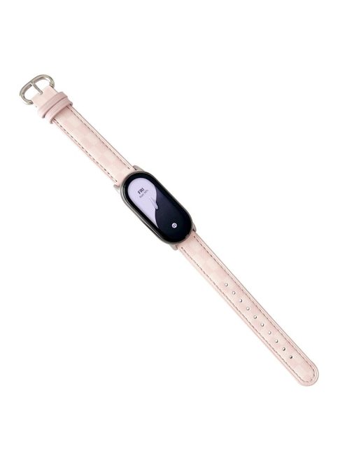 Replacement Watch Band for Xiaomi Mi Band 9 NFC / Mi Band 9 / Smart Band 8 NFC / Smart Band 8 Genuine Cow Leather Grids Pattern Watch Strap - Pink