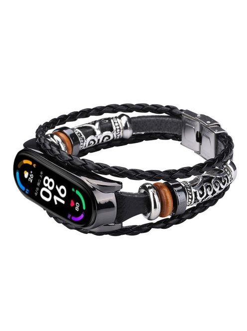 Retro Ethnic Style Smart Watch Wrist Band Strap Beaded Bracelet for Xiaomi Mi Band 5/6 - Black