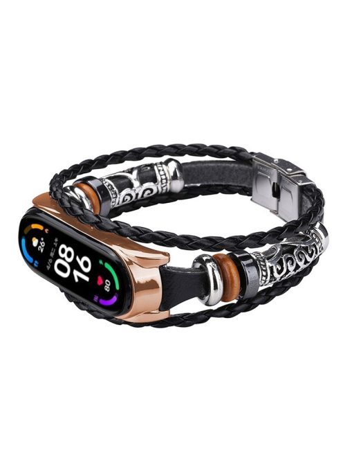 Retro Ethnic Style Smart Watch Wrist Band Strap Beaded Bracelet for Xiaomi Mi Band 5/6 - Black/Gold