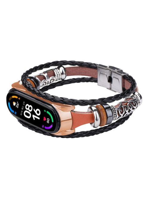 Retro Ethnic Style Smart Watch Wrist Band Strap Beaded Bracelet for Xiaomi Mi Band 5/6 - Brown/Gold