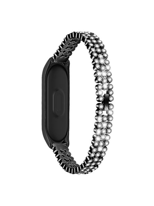 Rhinestone Decor Stainless Steel Smart Watch Band for Xiaomi Mi Band 5 - Black