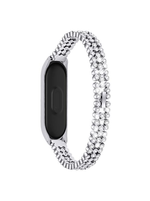 Rhinestone Decor Stainless Steel Smart Watch Band for Xiaomi Mi Band 5 - Silver