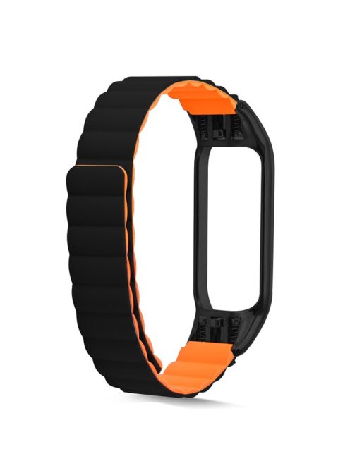 Silicone Magnetic Suction Watch Strap Replacement Wristband for Xiaomi Mi Band 5/6/7 - Black/Orange