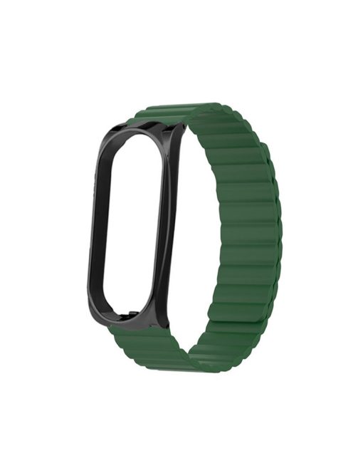 Soft Silicone Magnetic Watch Band Strap + Watch Case Cover Replacement for Xiaomi Mi Band 5/6/7 - Army Green