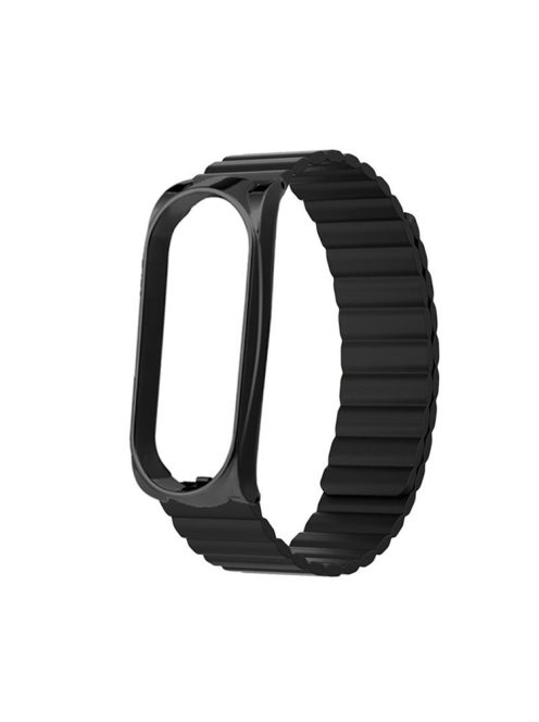 Soft Silicone Magnetic Watch Band Strap + Watch Case Cover Replacement for Xiaomi Mi Band 5/6/7 - Black