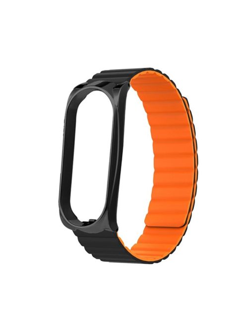 Soft Silicone Magnetic Watch Band Strap + Watch Case Cover Replacement for Xiaomi Mi Band 5/6/7 - Black/Orange