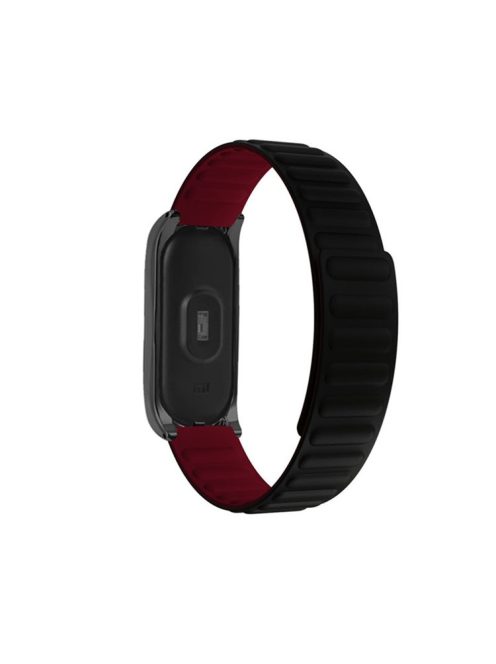 Soft Silicone Magnetic Watch Band Strap + Watch Case Cover Replacement for Xiaomi Mi Band 5/6/7 - Black/Wine Red