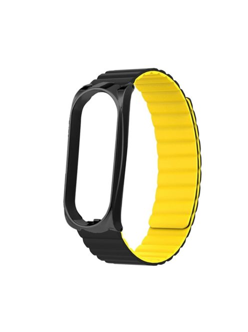 Soft Silicone Magnetic Watch Band Strap + Watch Case Cover Replacement for Xiaomi Mi Band 5/6/7 - Black/Yellow