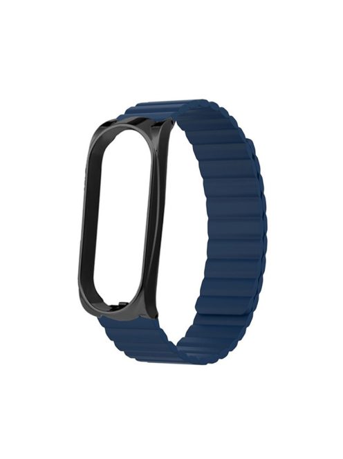 Soft Silicone Magnetic Watch Band Strap + Watch Case Cover Replacement for Xiaomi Mi Band 5/6/7 - Dark Blue