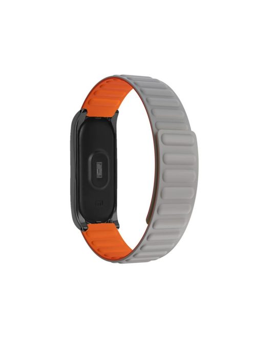 Soft Silicone Magnetic Watch Band Strap + Watch Case Cover Replacement for Xiaomi Mi Band 5/6/7 - Grey/Orange