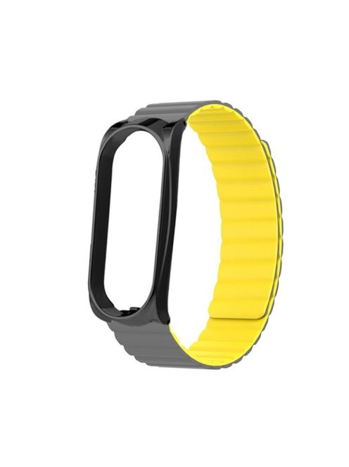 Soft Silicone Magnetic Watch Band Strap + Watch Case Cover Replacement for Xiaomi Mi Band 5/6/7 - Grey/Yellow