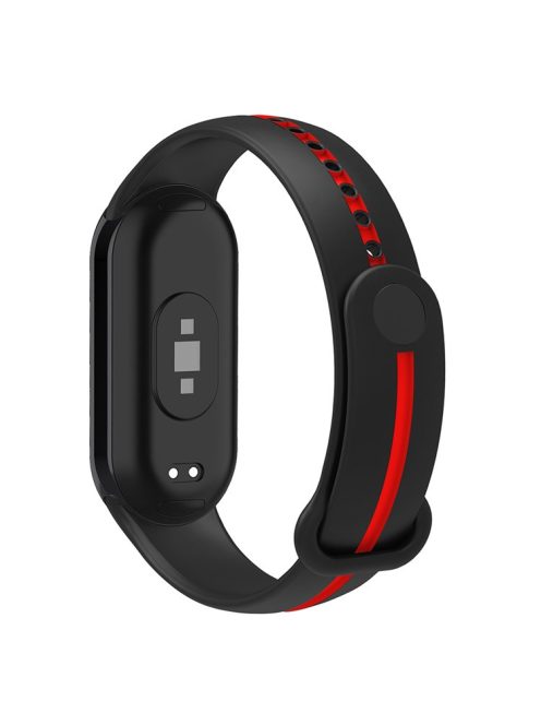 Soft Silicone Watch Band for Xiaomi Mi Band 9 NFC / Mi Band 9 / Smart Band 8 NFC / Smart Band 8 Bi-Color Wrist Strap with Buckle - Black / Red