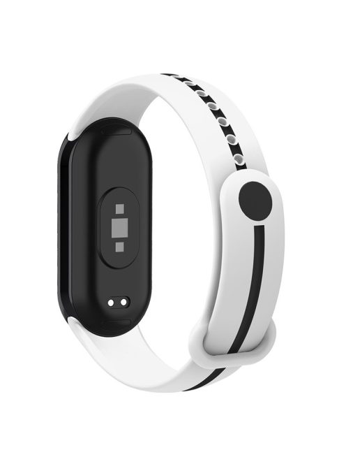 Soft Silicone Watch Band for Xiaomi Mi Band 9 NFC / Mi Band 9 / Smart Band 8 NFC / Smart Band 8 Bi-Color Wrist Strap with Buckle - White / Black