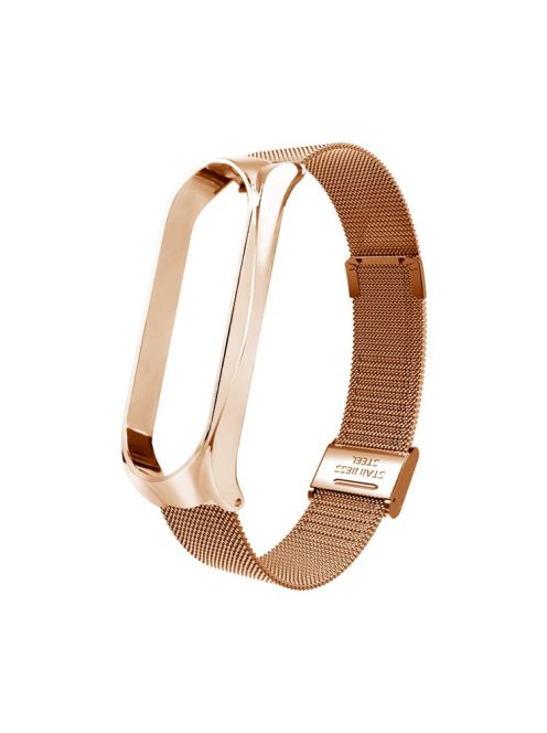 Stainless Steel Wrist Strap for Xiaomi Mi Band 5/5 NFC, Replacement Clasp Watchband - Gold