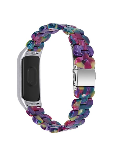 Stylish Oval Resin Watchband Replacement Wrist Strap with Folding Buckle for Xiaomi Mi Band 5/Band 6 - Purple/Green