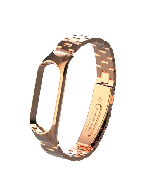 Three Beads Stainless Steel Watch Strap Replacement Band for Xiaomi Mi Band 5 - Rose Gold