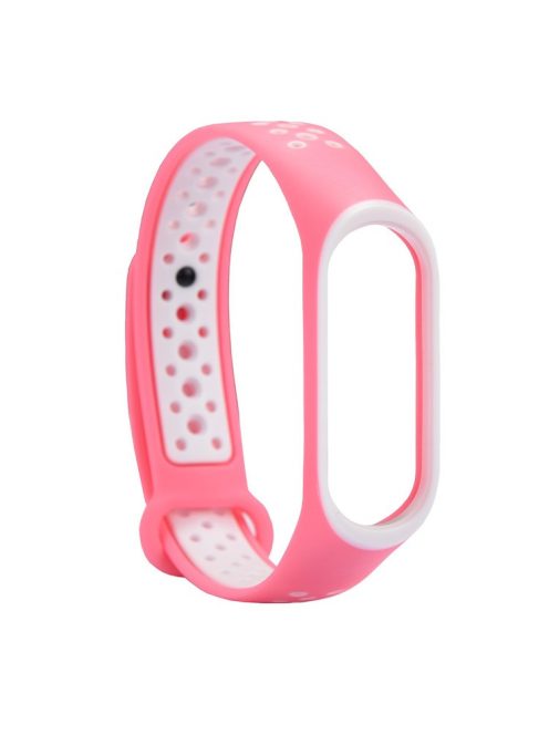 Two-tone Hollow Soft Silicone Watch Band for Xiaomi Mi Smart Band 4 / Mi Band 3 - White / Pink