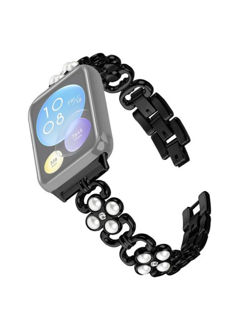 Wholesale Watch Strap for Xiaomi Smart Band 8 Pro Pearl Decor Four Leaf Clover Stainless Steel Band - Black