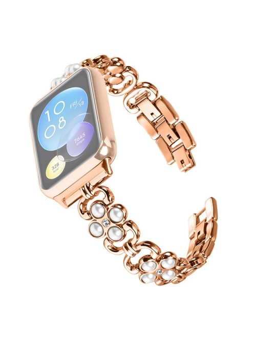 Wholesale Watch Strap for Xiaomi Smart Band 8 Pro Pearl Decor Four Leaf Clover Stainless Steel Band - Rose Gold