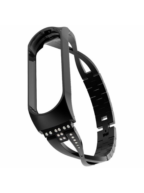 X-Shaped Design Aluminum Alloy Jewelry Wristband Bling Diamond Metal Strap for Xiaomi Mi Band 6 / 5 - Black