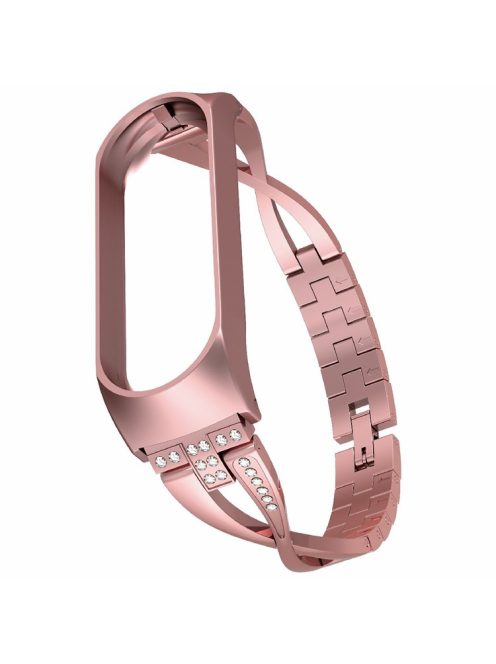 X-Shaped Design Aluminum Alloy Jewelry Wristband Bling Diamond Metal Strap for Xiaomi Mi Band 6 / 5 - Rose Pink