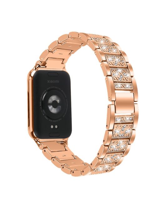 Zinc Alloy Watch Strap for Xiaomi Redmi Watch 4 S-Shape Texture Rhinestone Decor Bracelet - Rose Gold