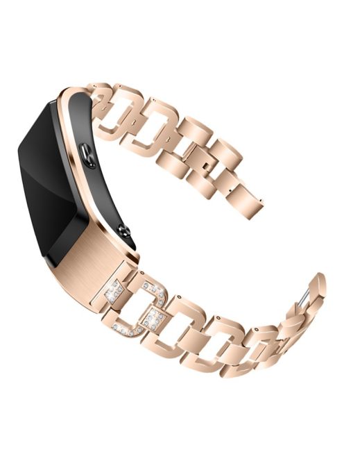 18MM D Shape Rhinestone Decor Stainless Steel Watch Band Replacement for Huawei TalkBand B5 - Rose Gold