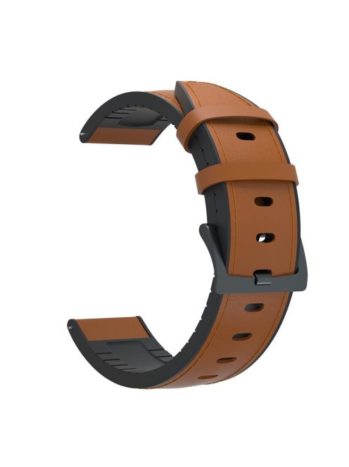 20mm Genuine Leather + Silicone Hybrid Watchband Strap Black Buckle for Huawei Watch GT 2 42mm - Brown