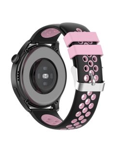   20mm Multiple Holes Breathable Dual Color Silicone Watch Strap Wristband for Huawei Watch GT3 42mm/Samsung Galaxy Watch 42mm - Black/Pink