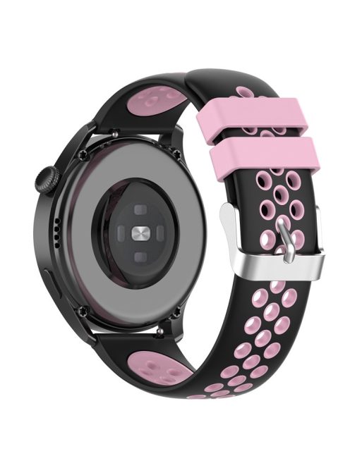 20mm Multiple Holes Breathable Dual Color Silicone Watch Strap Wristband for Huawei Watch GT3 42mm/Samsung Galaxy Watch 42mm - Black/Pink