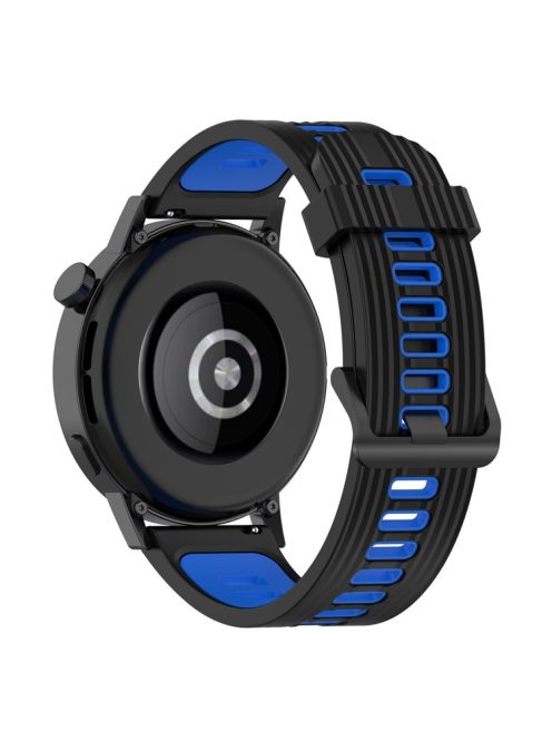 20mm Stripes Design Bi-color Silicone Soft Watch Band Adjustable Wrist Strap for Huawei Watch GT3 42mm/Samsung Galaxy Watch4 40mm/44mm - Black/Blue