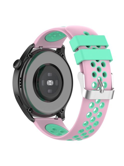 22mm Breathable Dual Color Silicone Watch Strap Wristband with Multiple Holes Design for Huawei Watch GT3 46mm/Samsung Gear S3 Frontier/Classic - Pink/Teal