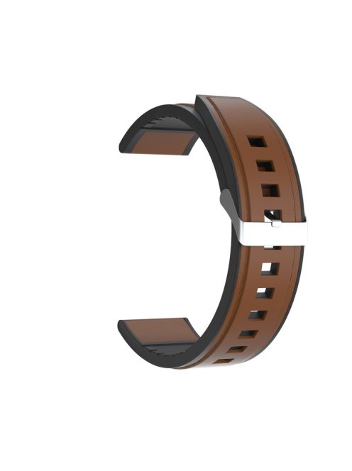 22mm Genuine Leather Coated Silicone Watchband Strap Silver Buckle for Huawei Watch GT - Brown