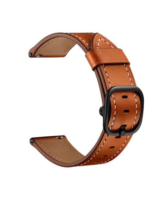 22mm Genuine Leather Watch Band Replacement for Huawei Watch GT2e/ Samsung Galaxy Watch3 45mm etc. - Light Brown