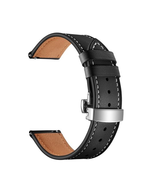 22mm Genuine Leather Watch Strap Replacement for Huawei Watch GT1 / 2 / Watch Magic - Black+Silver