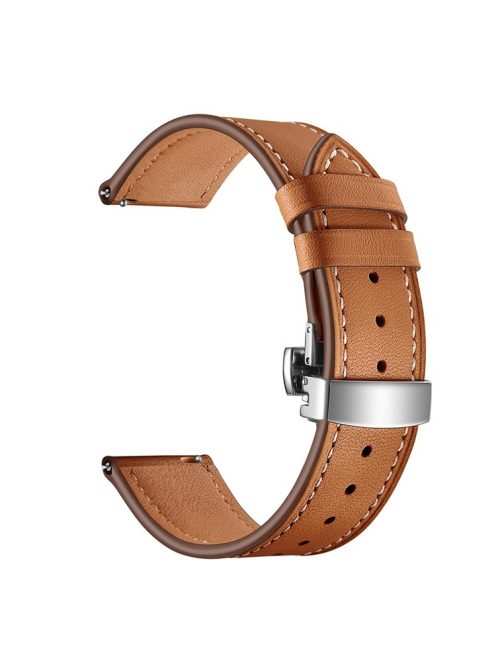 22mm Genuine Leather Watch Strap Replacement for Huawei Watch GT1 / 2 / Watch Magic - Brown+Silver